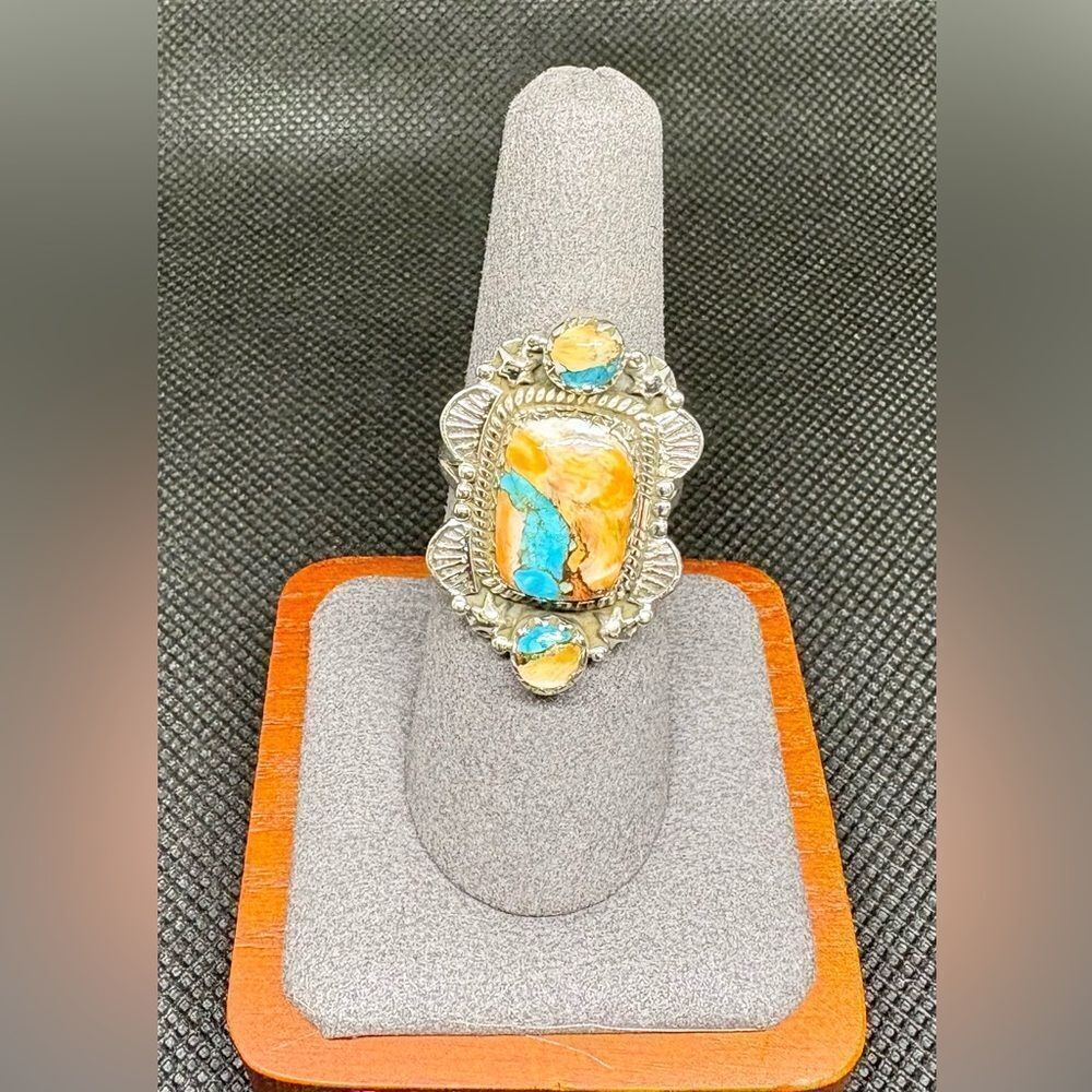 New size 7 spiny turquoise 925 sterling silver ring